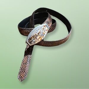 Snakeskin belt with shell buckle